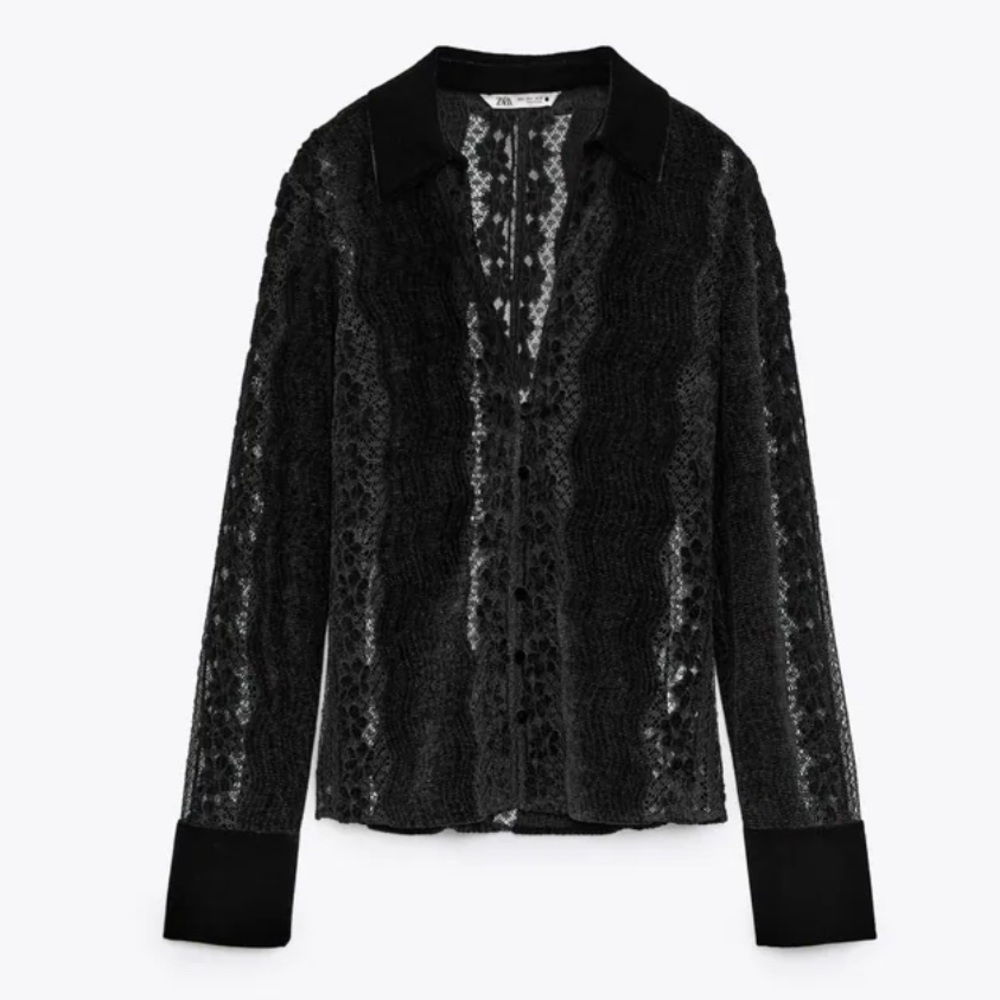 Zara Black Velvet Lace Buttton Down